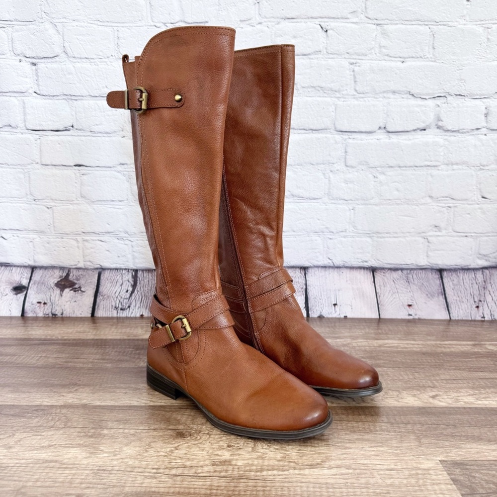 New Naturalizer June Brown Leather Boots Riding Zipper Heeled Size 6.5M - Picture 2 of 10